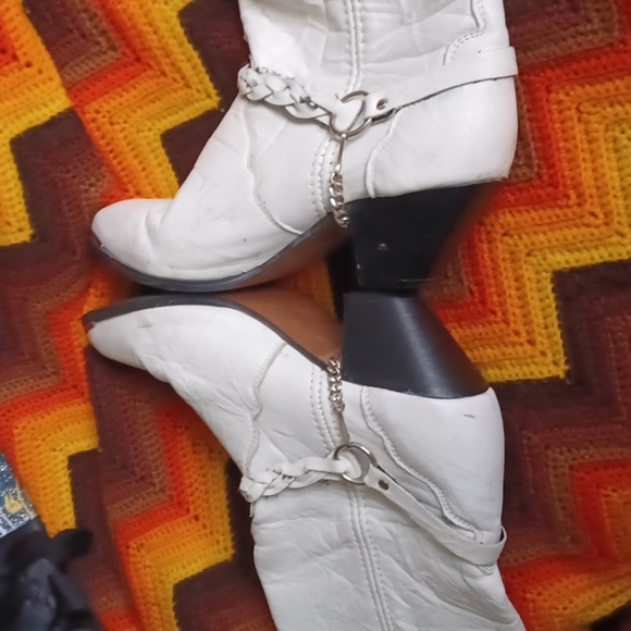 Vtg Frye Leather Boots Women's Sz 9 Braided Harness Block 2" Heel Pointed White - Picture 6 of 10